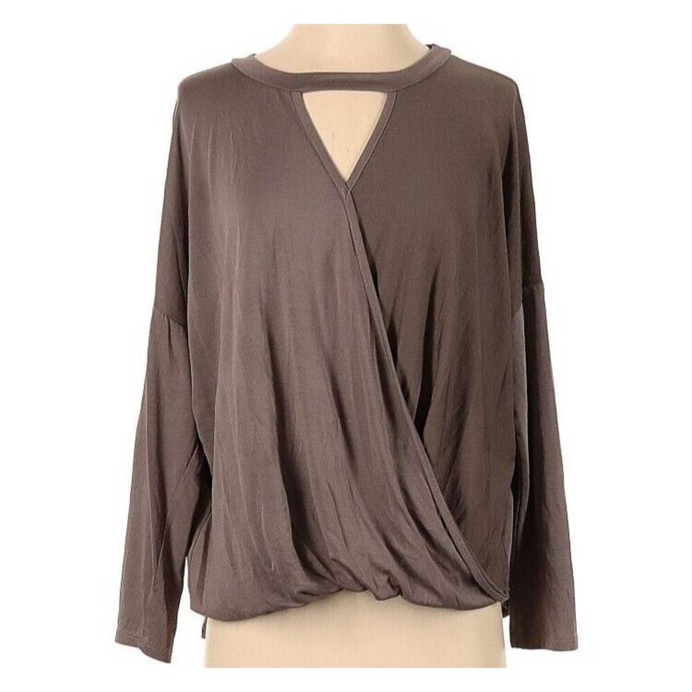 Entro Long Sleeve Wrap Relaxed Tunic Top Blouse Women's sz M boho tan USA